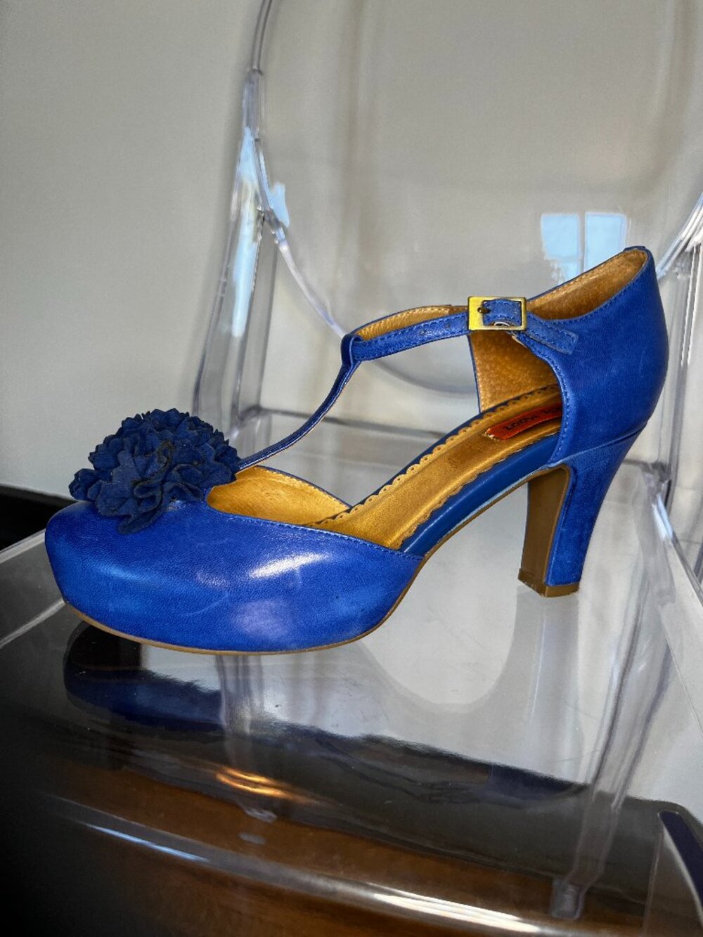 Miz Mooz cobalt blue t-strap pumps with rosette - Picture 6 of 7